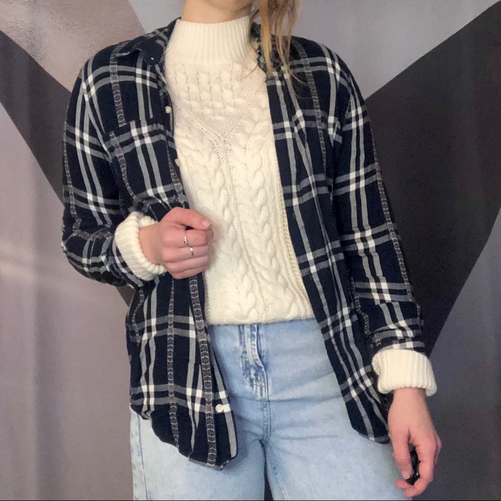 Navy Plaid Button Down / Flannel